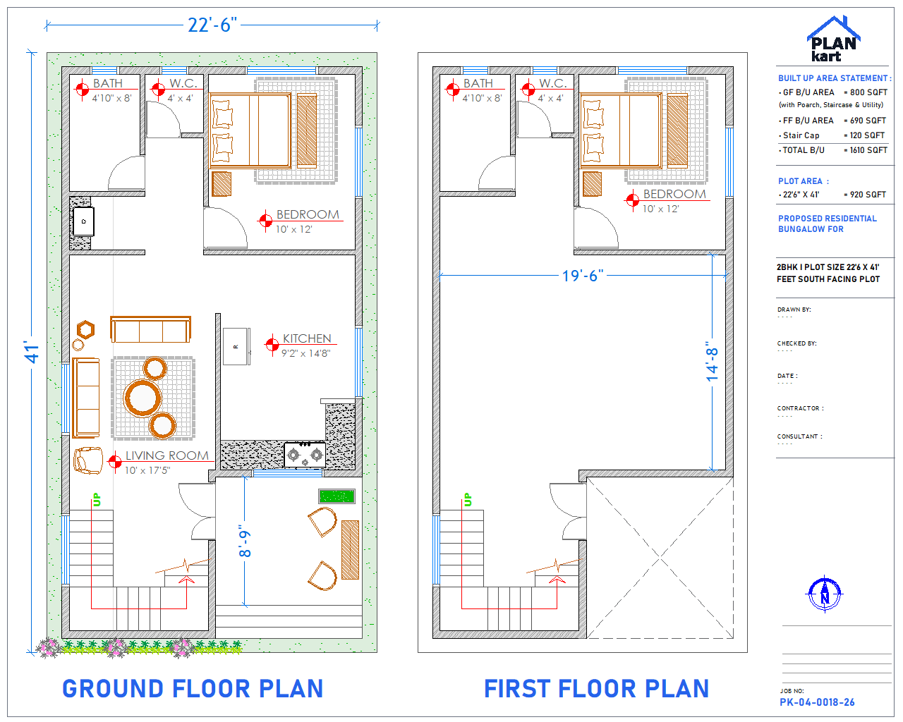 2 BHK I 22'6 x 41' ft South Facing (.dwg)