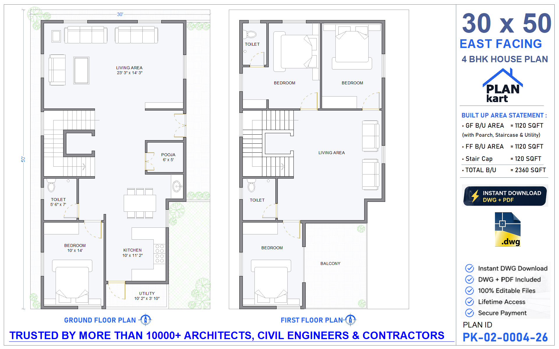 4 BHK I 30 x 50 ft East Facing (.dwg)