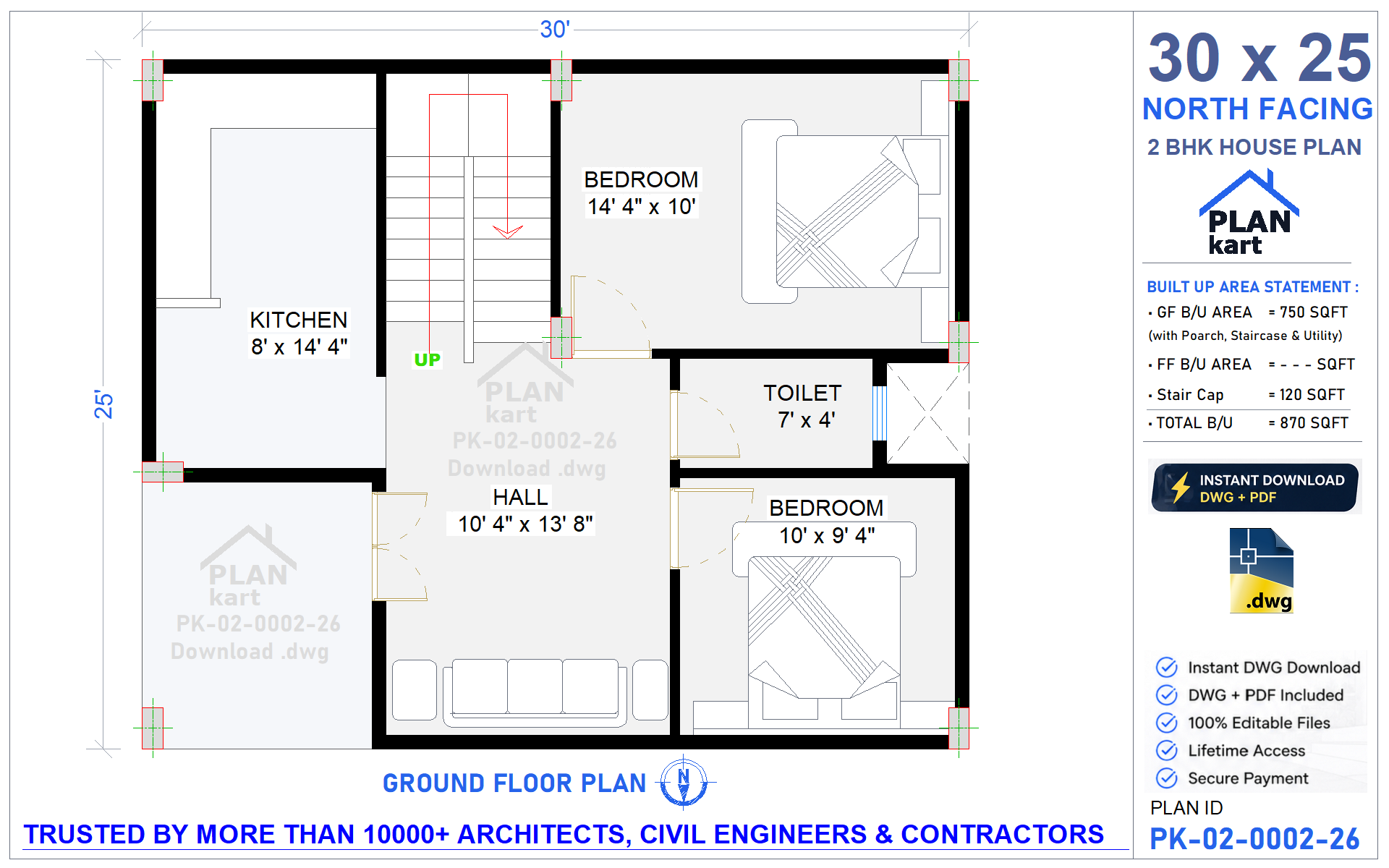 2 BHK I 30 x 25 ft North Facing (.dwg)
