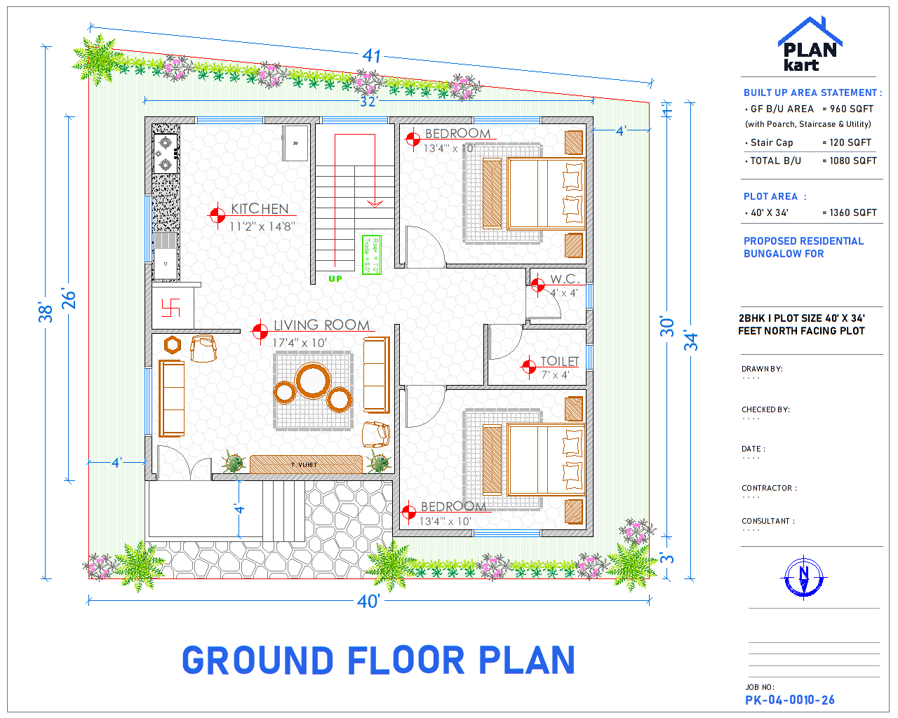 2 BHK I 40' x 34' ft North Facing (.dwg)