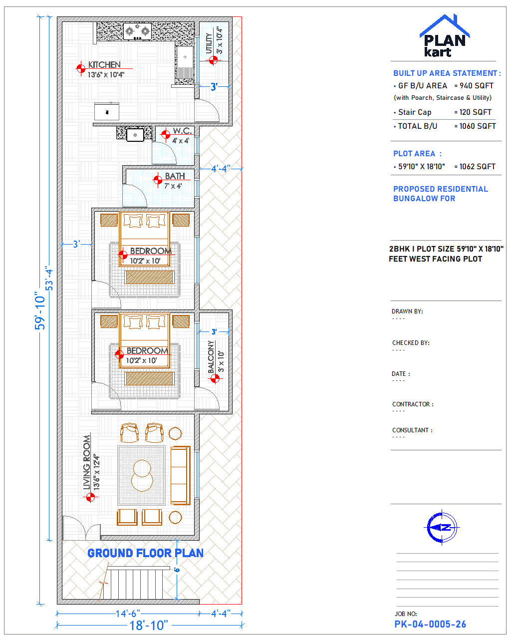2 BHK I 59'10" x 18'10" ft West Facing (.dwg)