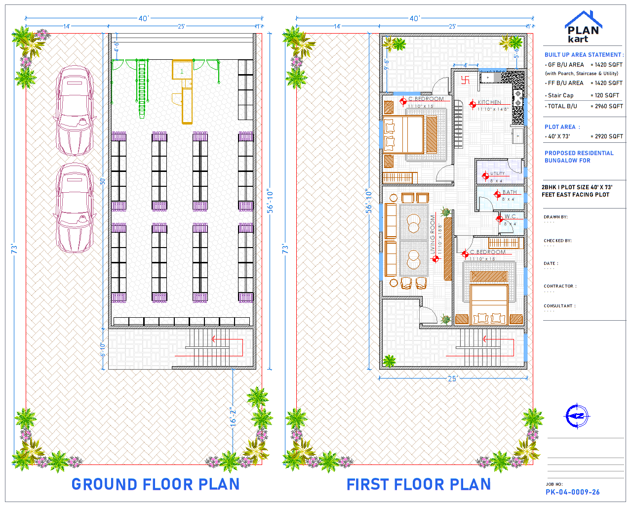 2 BHK I 40' x 73' ft East Facing (.dwg)