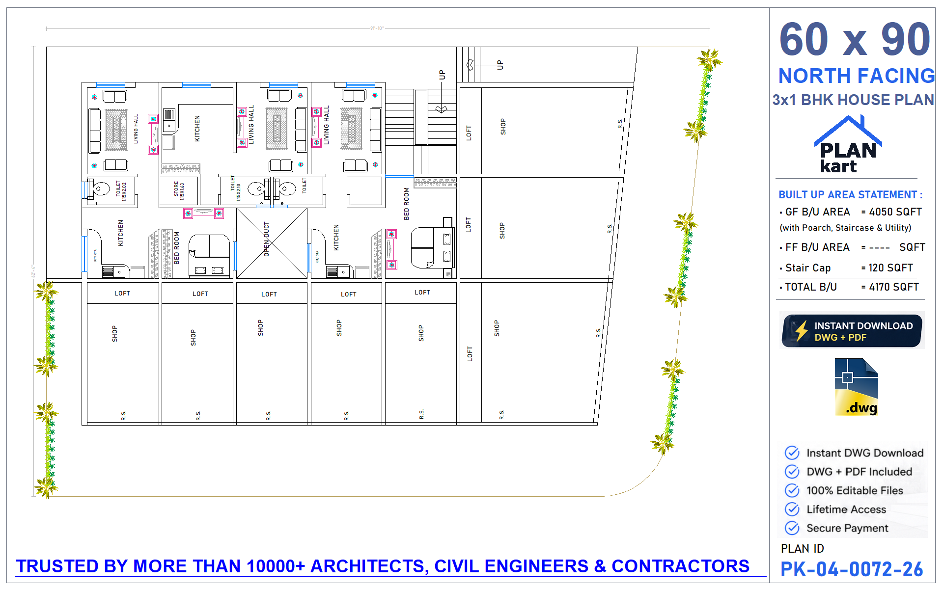 60 x 90 North Facing 1 BHK House Plan - view 1