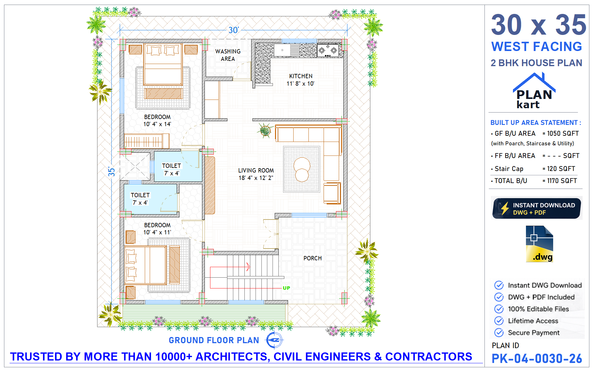 2 BHK I 30 x 35 ft West Facing (.dwg)