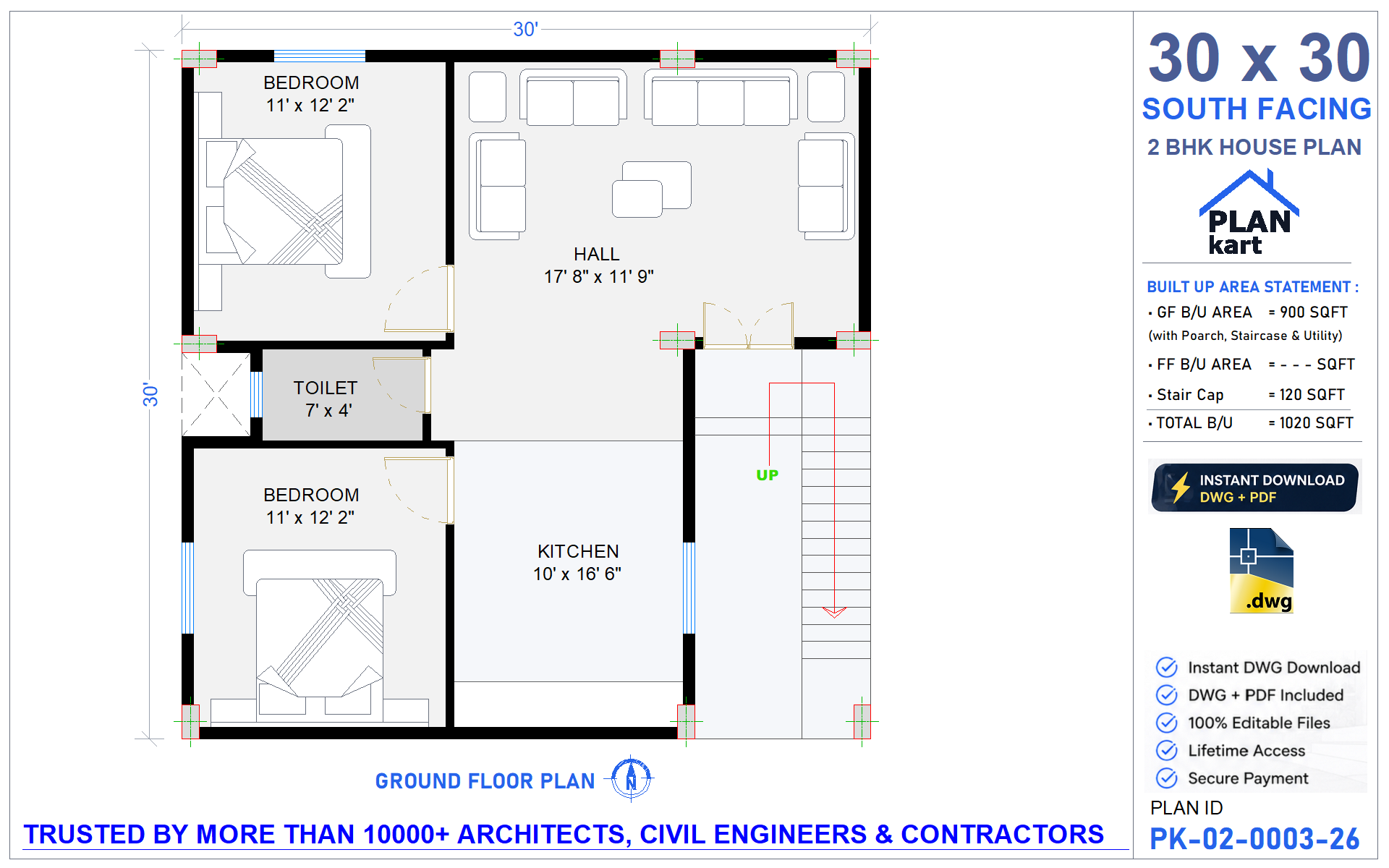 2 BHK I 30 x 30 ft South Facing (.dwg)