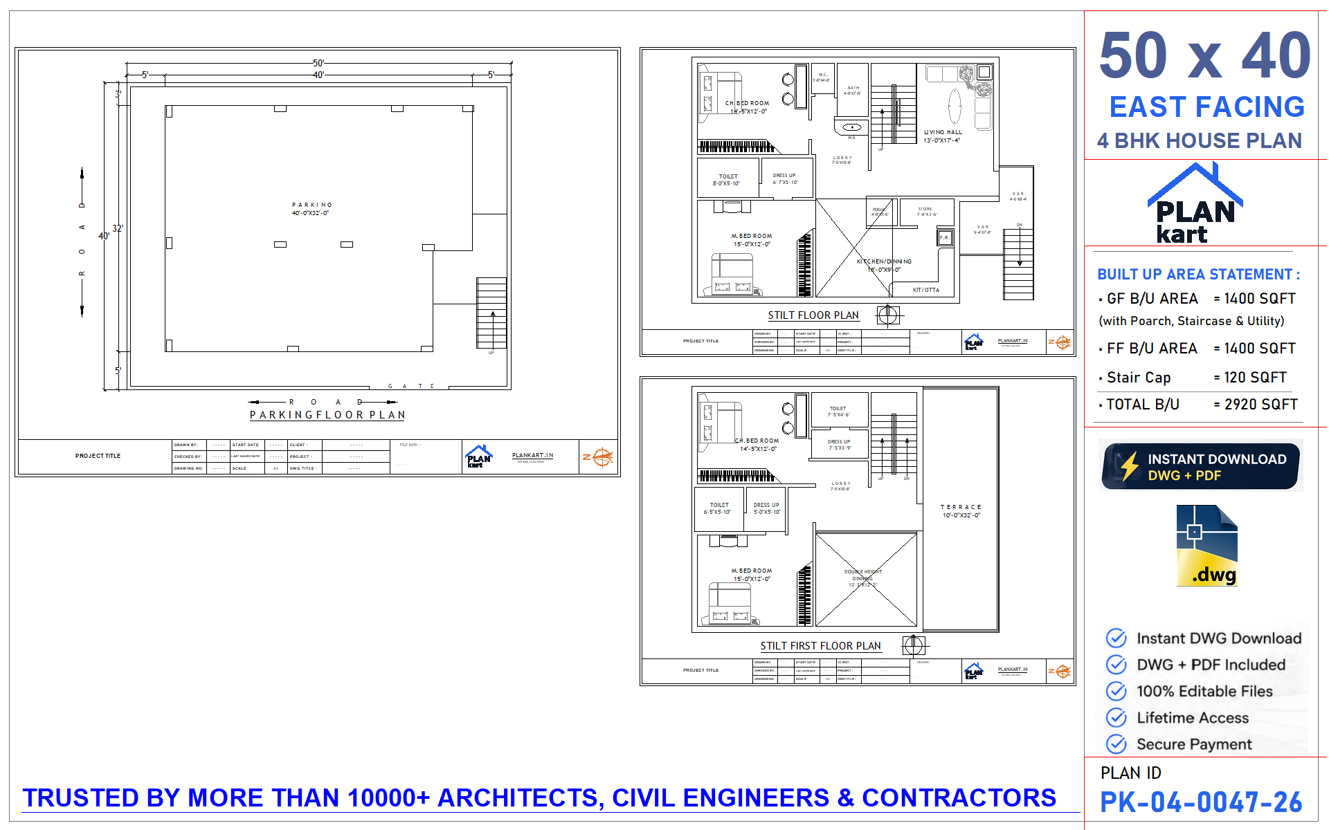 50 x 40 East Facing 4 BHK House Plan - view 1