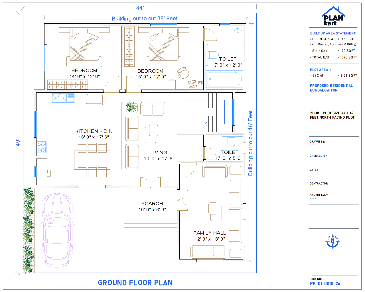 2 BHK I 44 x 49 ft North Facing (.dwg)
