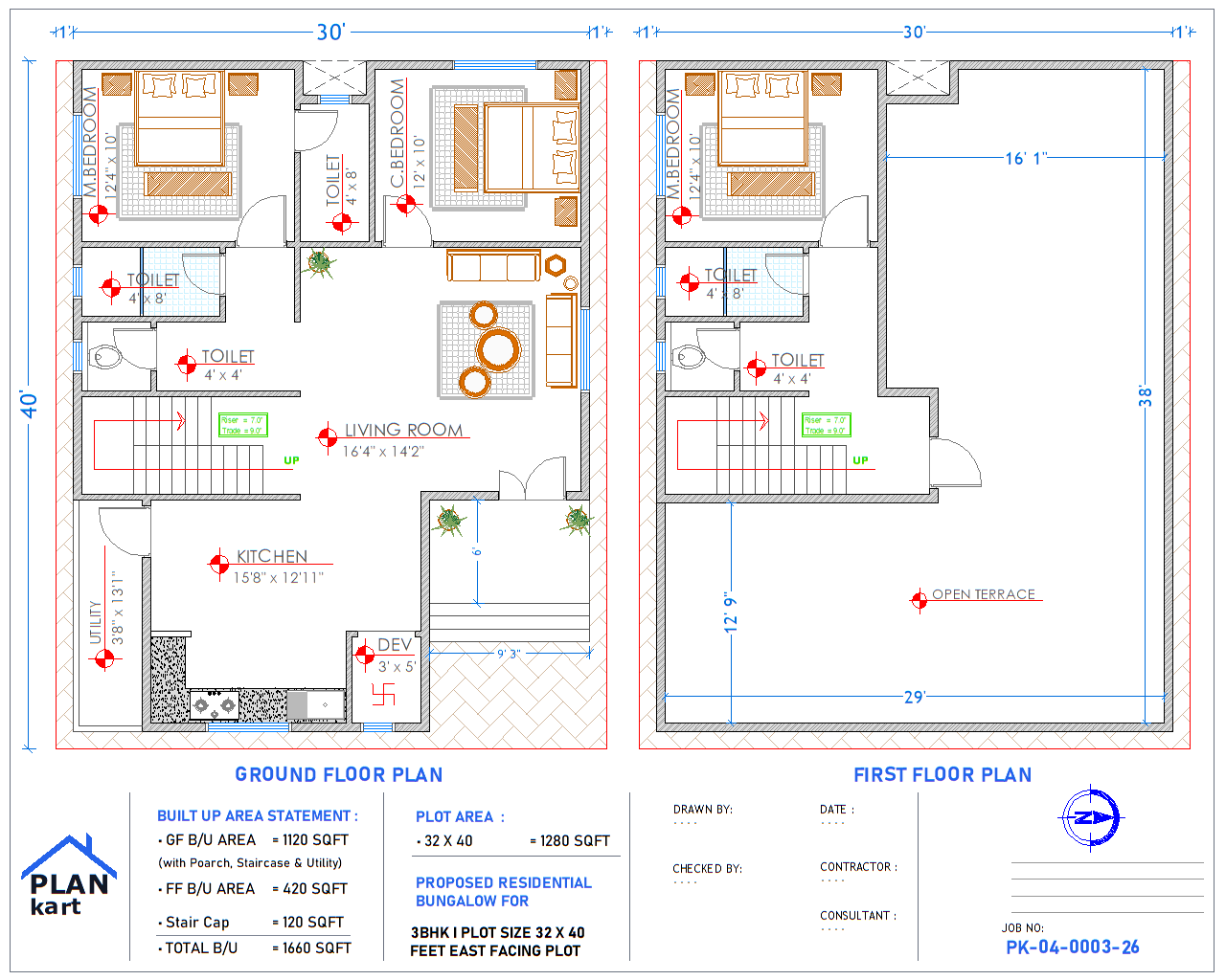 3 BHK I 32 x 40 ft East Facing (.dwg)