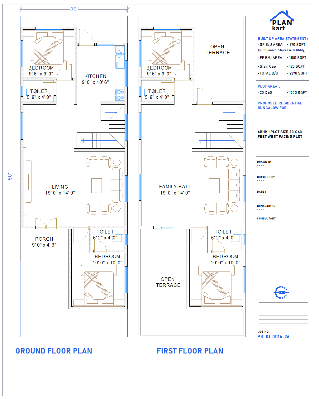 4 BHK I 20 x 60 ft West Facing (.dwg)