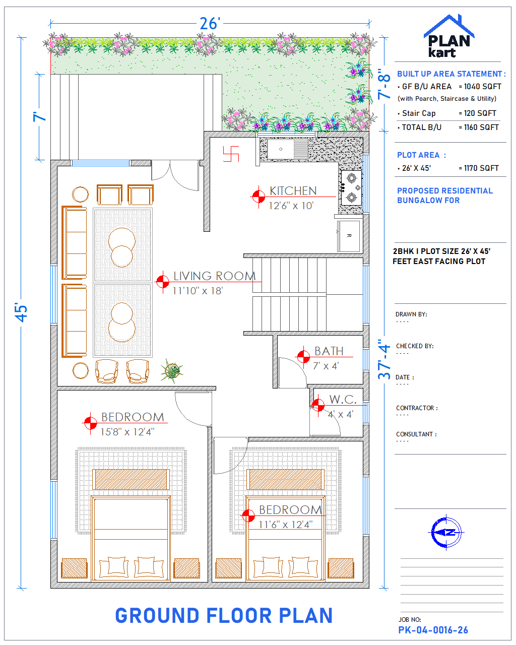 2 BHK I 26' x 45' ft East Facing (.dwg)