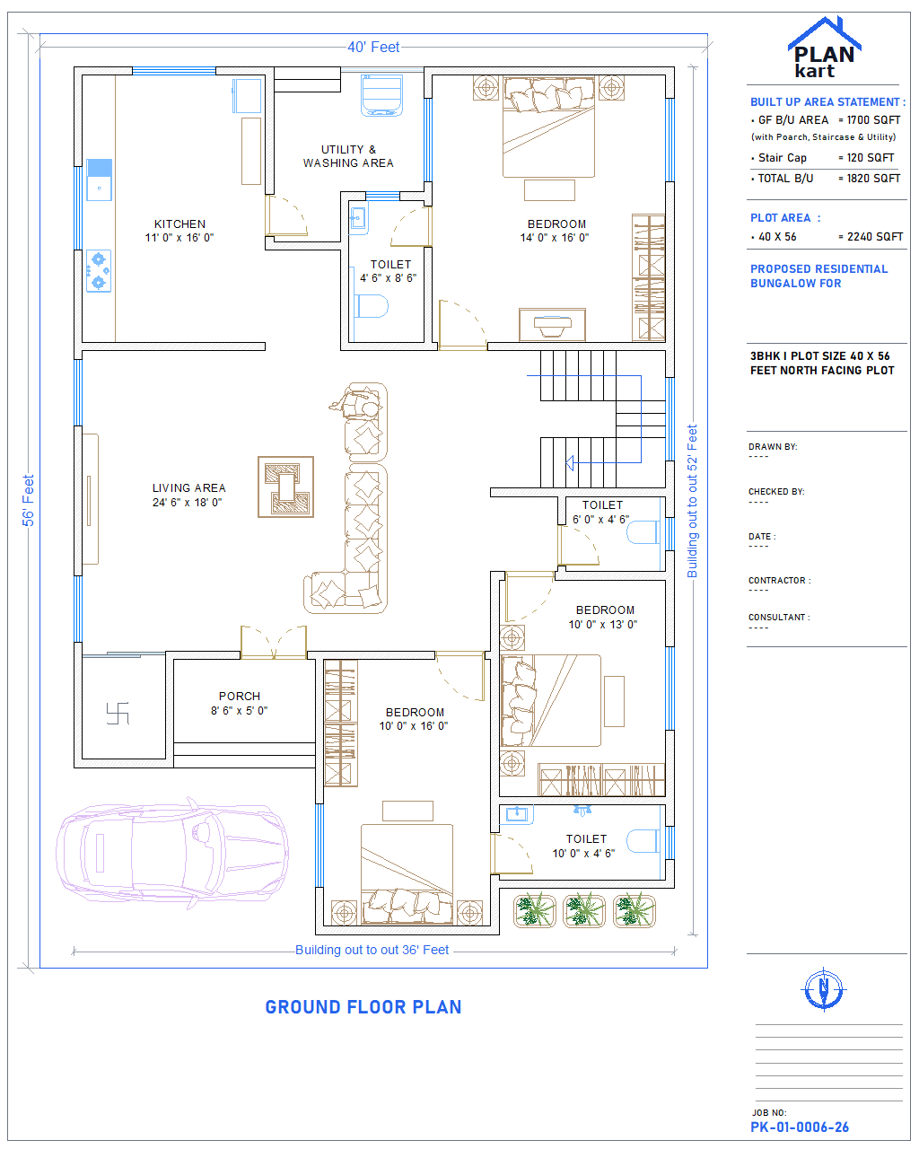 3 BHK I 40 x 56 ft North Facing (.dwg)
