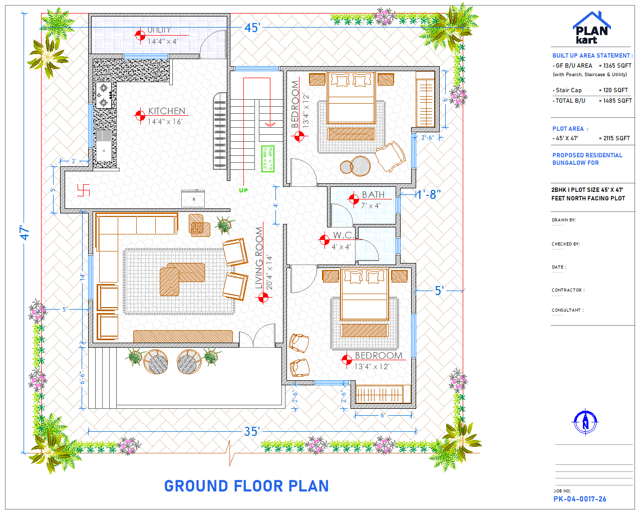 2 BHK I 45' x 47' ft North Facing (.dwg)