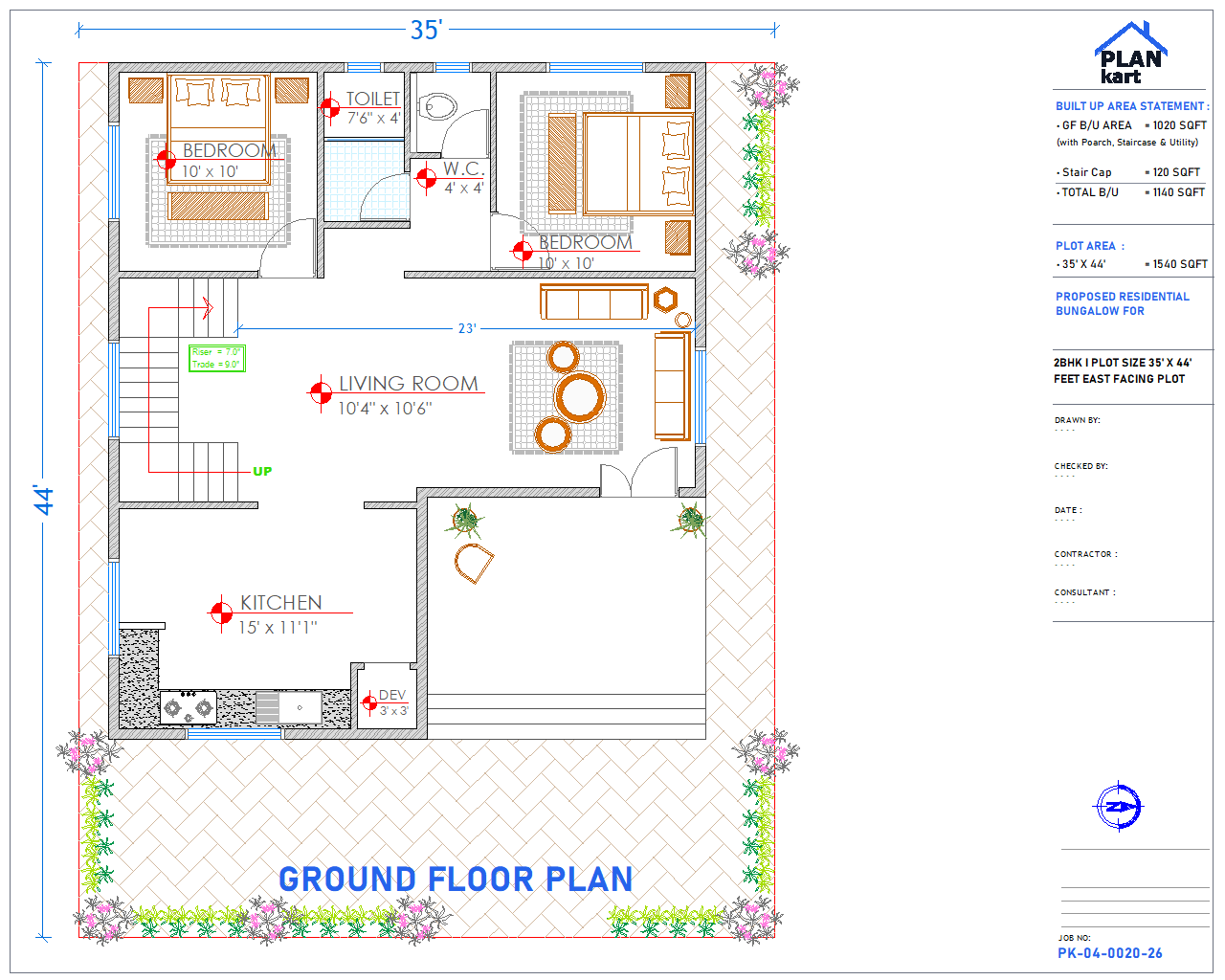 2 BHK I 35' x 44' ft East Facing (.dwg)