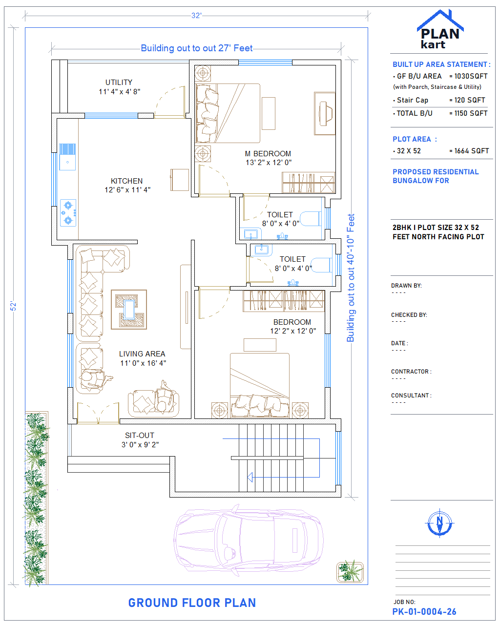 2 BHK I 32 x 52 ft North Facing (.dwg)