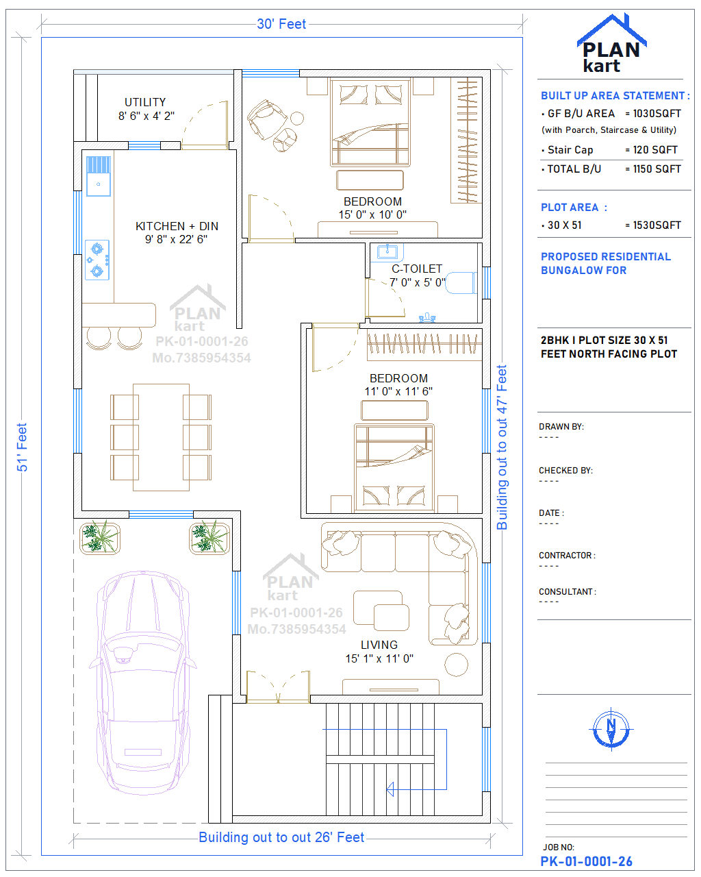 2 BHK I 30 x 51 ft North Facing (.dwg)