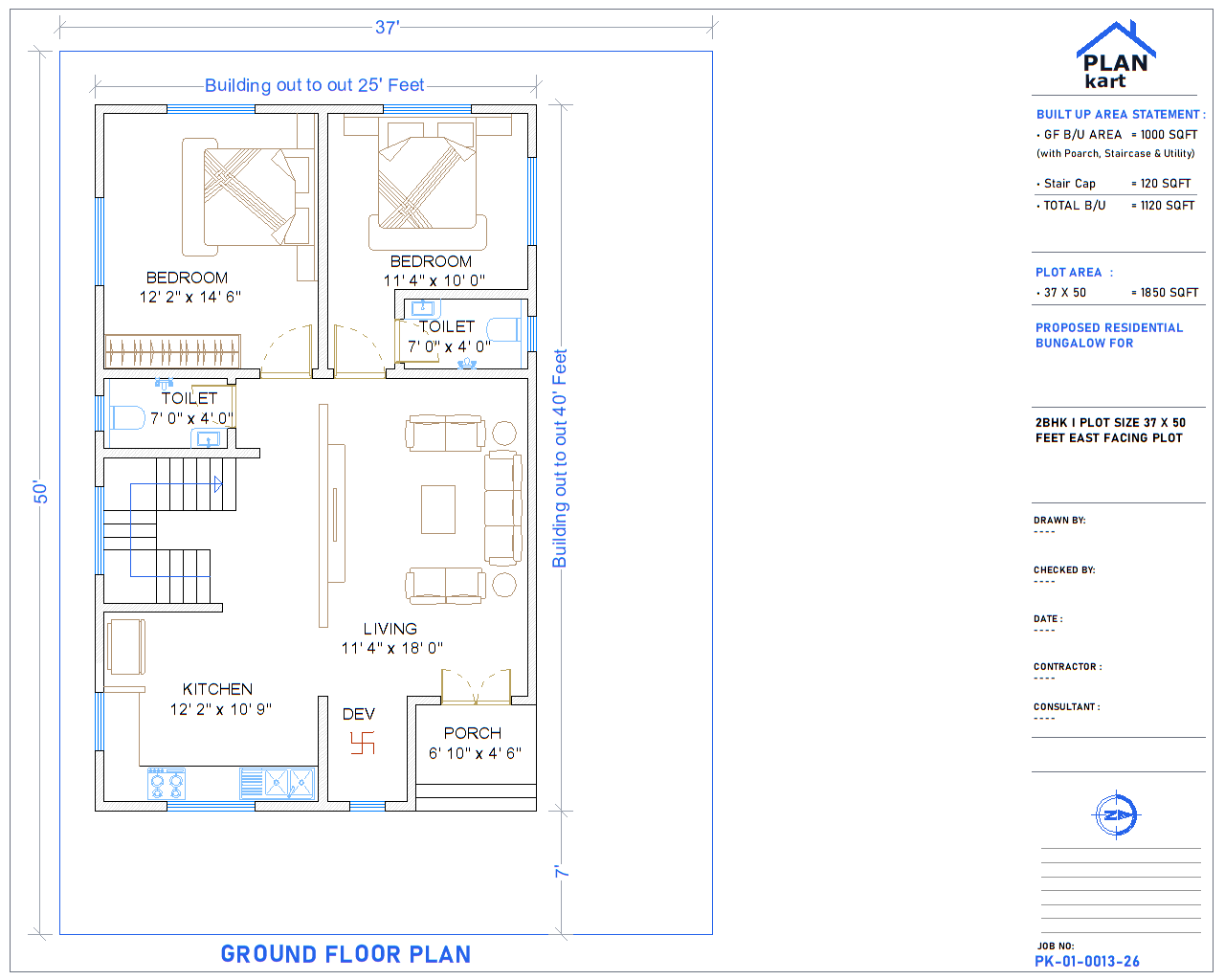 2 BHK I 37 x 50 ft East Facing (.dwg)