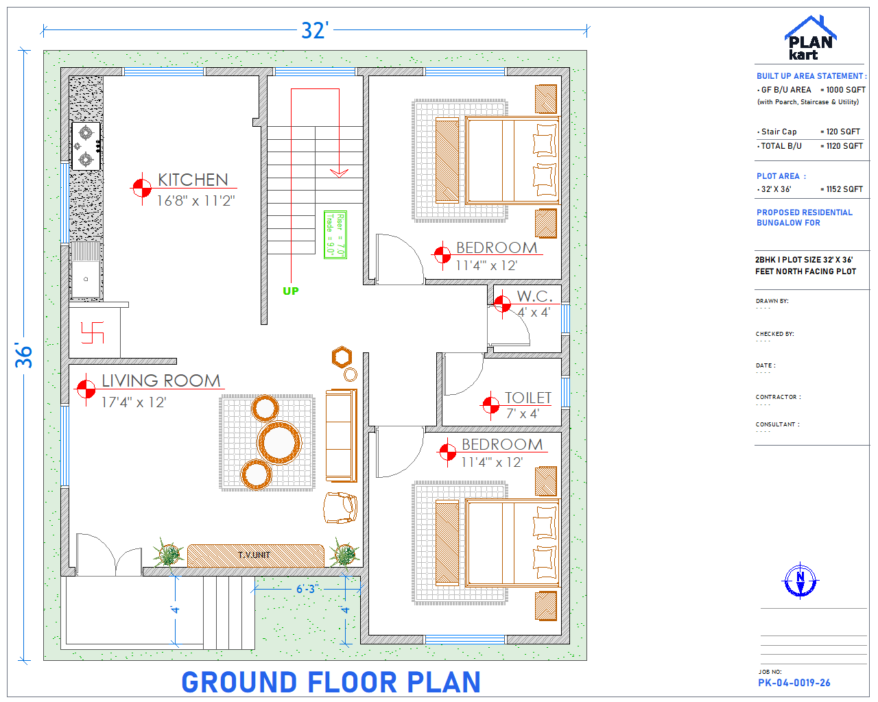 2 BHK I 32' x 36' ft North Facing (.dwg)