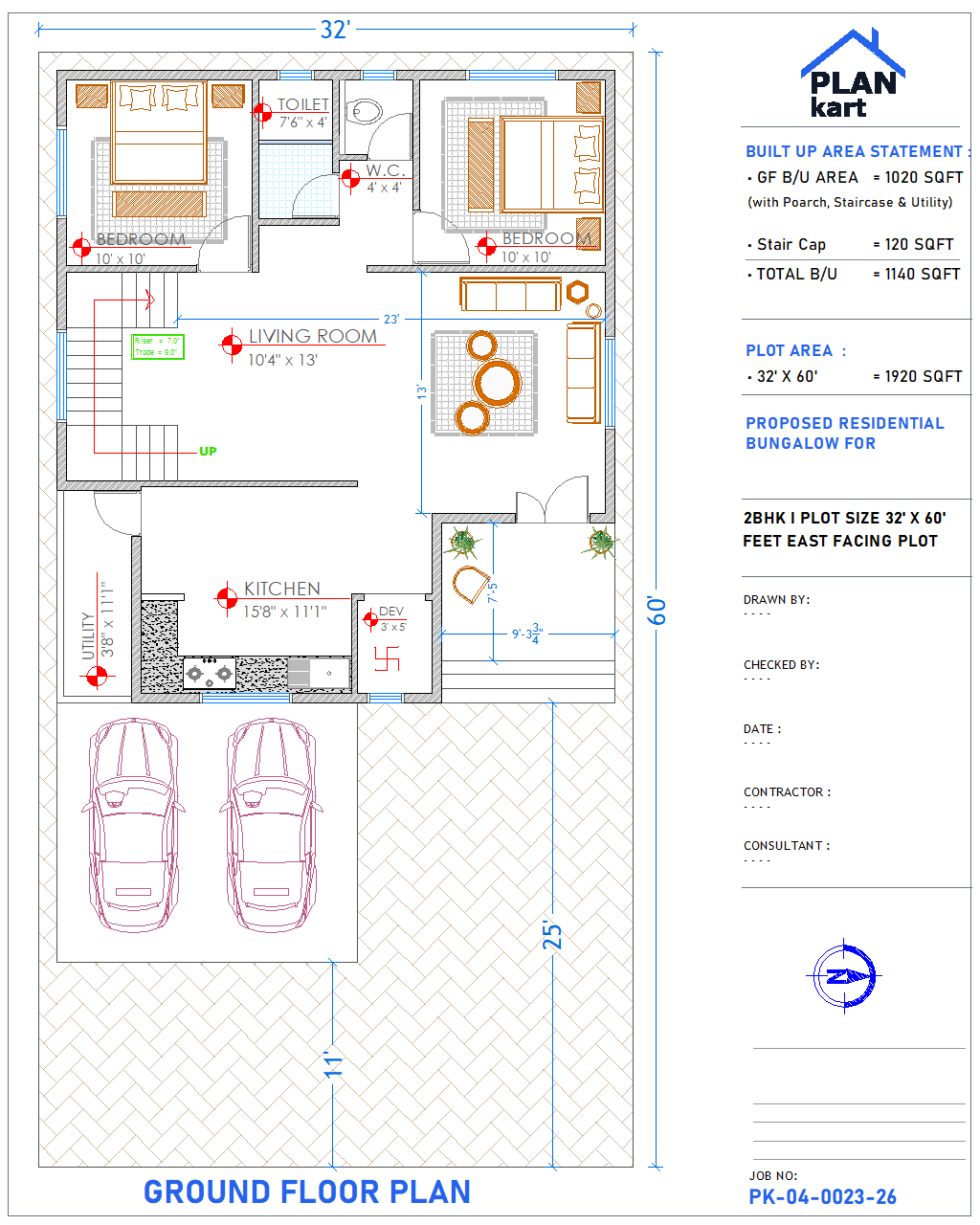 2 BHK I 32' x 60' ft East Facing (.dwg)