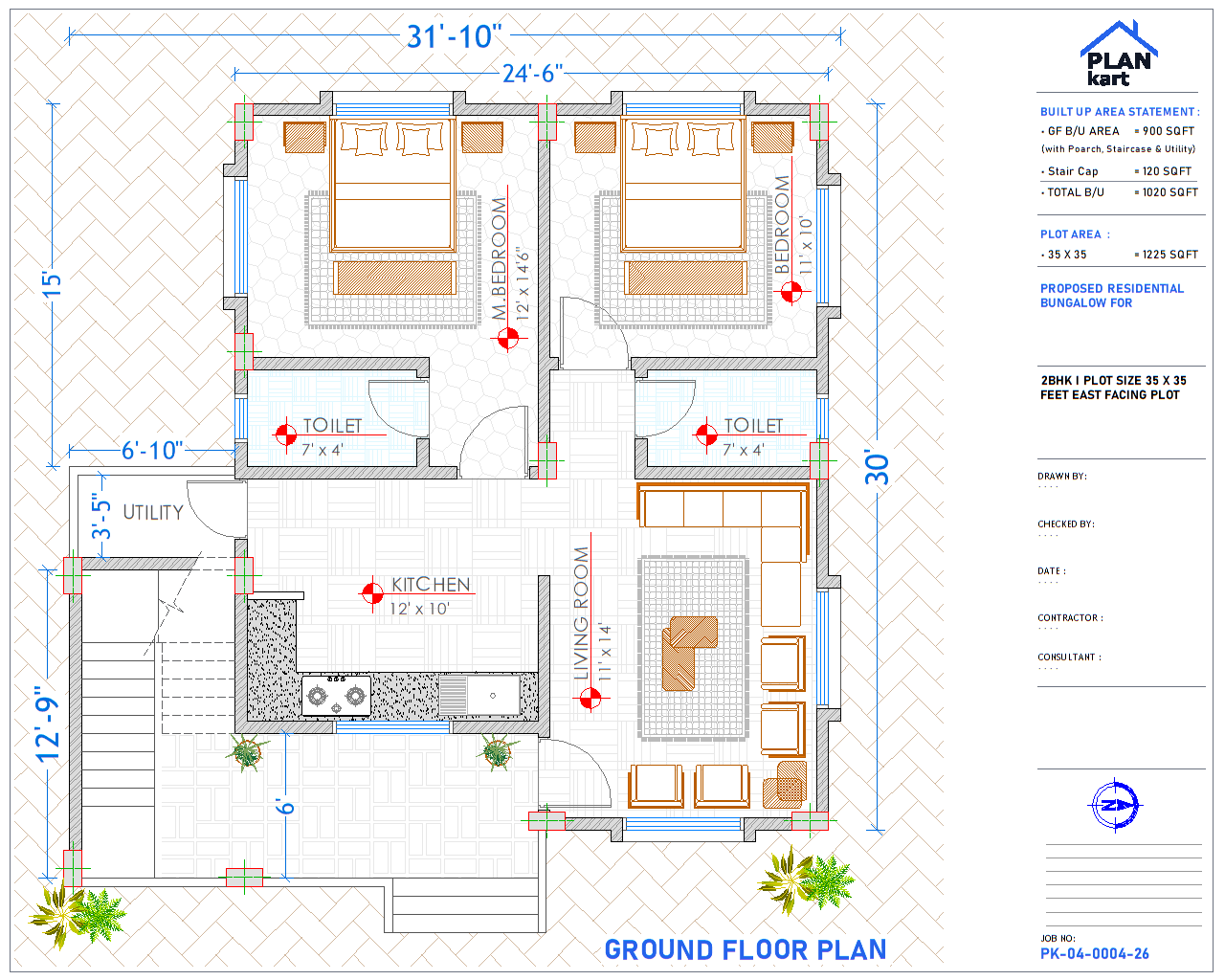 2 BHK I 35 x 35 ft East Facing (.dwg)