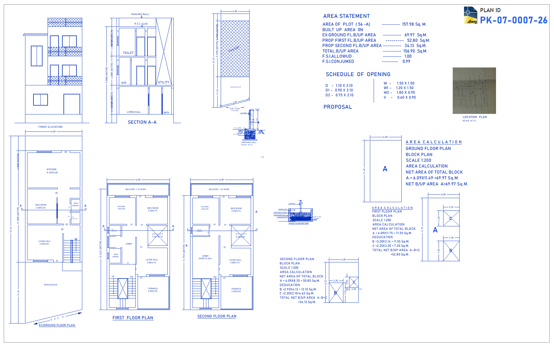 6x28 m House Plan (1 BHK + 2 BHK)