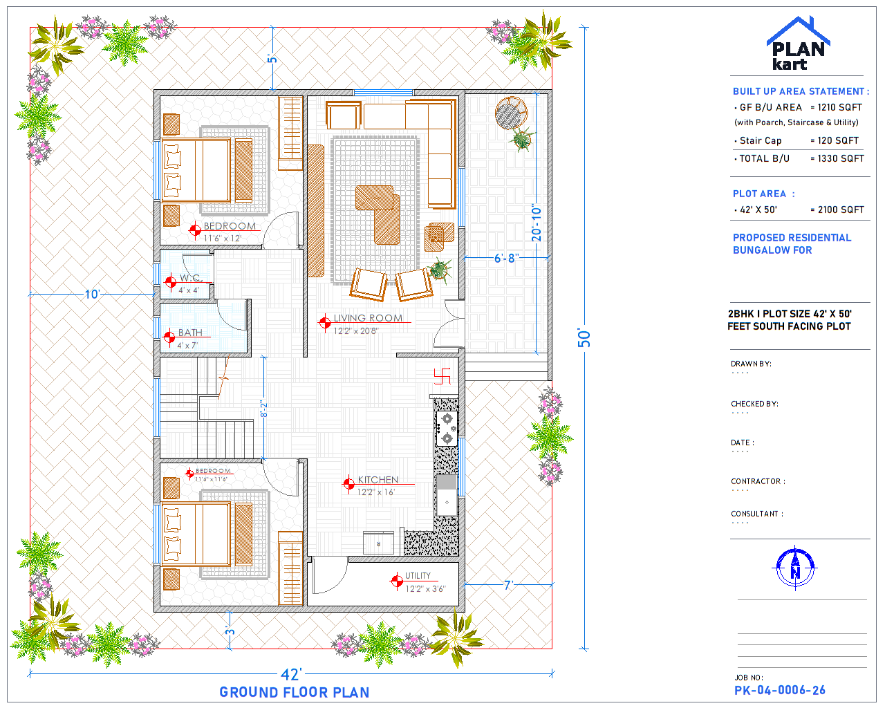 2 BHK I 42' x 50' ft South Facing (.dwg)