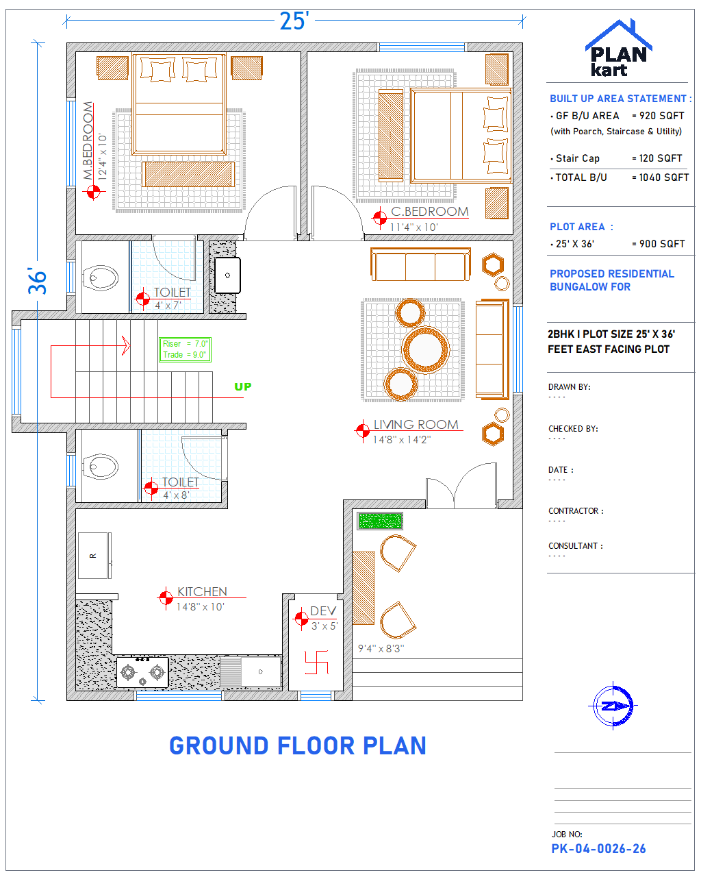 2 BHK I 25' x 36' ft East Facing (.dwg)