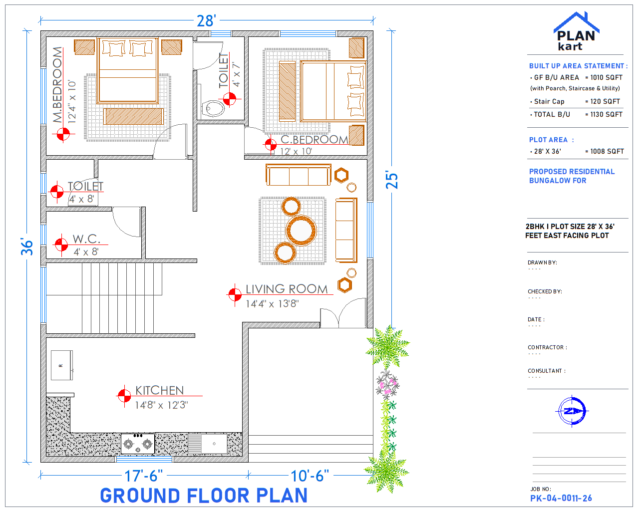 2 BHK I 28' x 36' ft East Facing (.dwg)