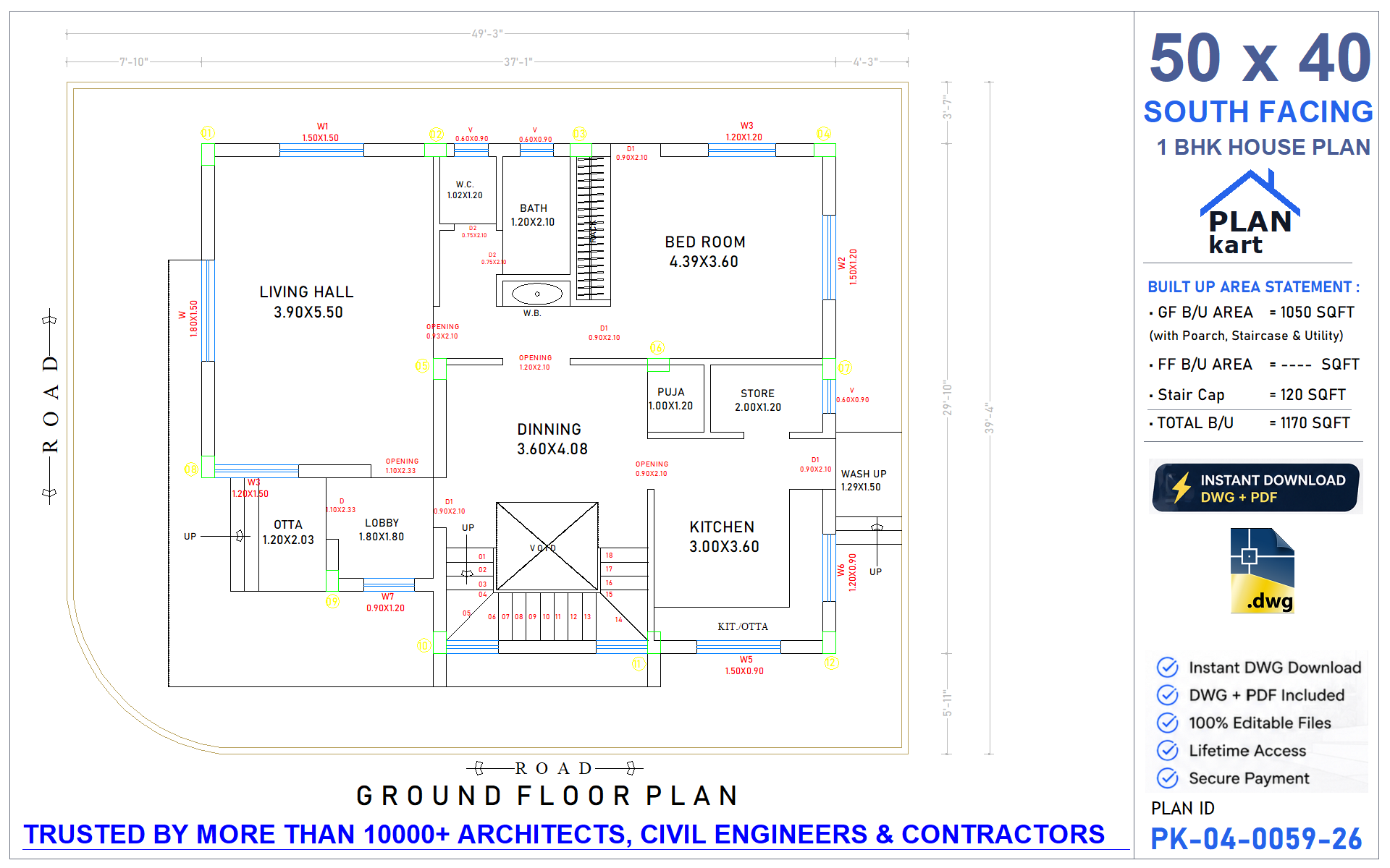 50 x 40 South Facing House Plan - view 1