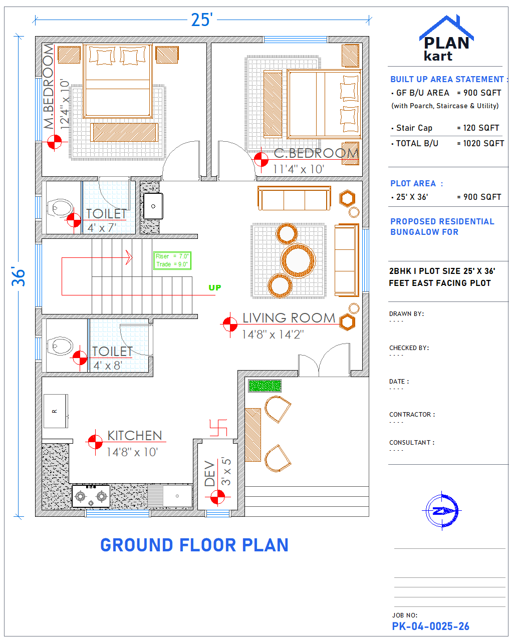 2 BHK I 25' x 36' ft East Facing (.dwg)