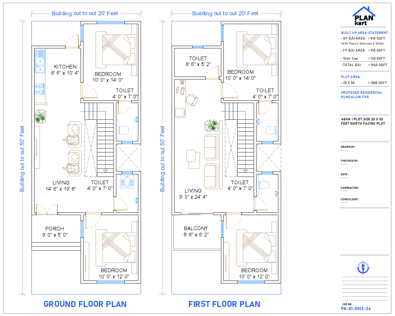 4 BHK I 20 x 50 ft North Facing (.dwg)