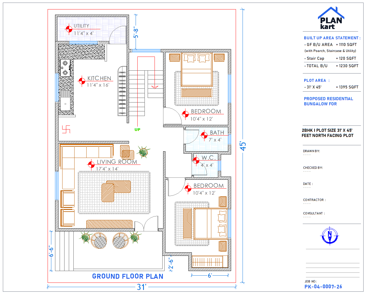 2 BHK I 31' x 45' ft North Facing (.dwg)