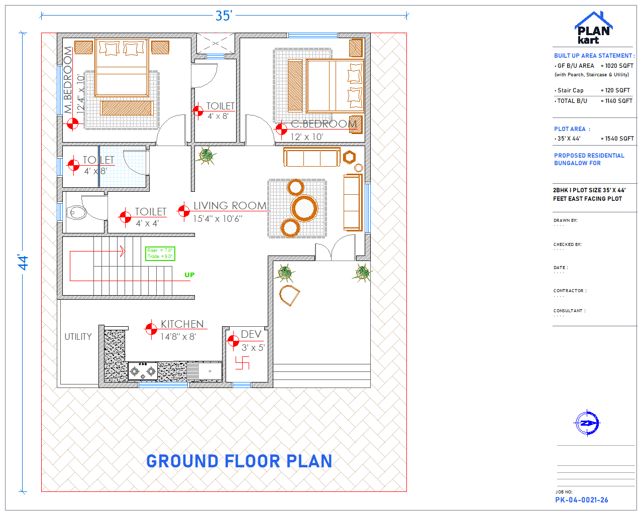 2 BHK I 35' x 44' ft East Facing (.dwg)