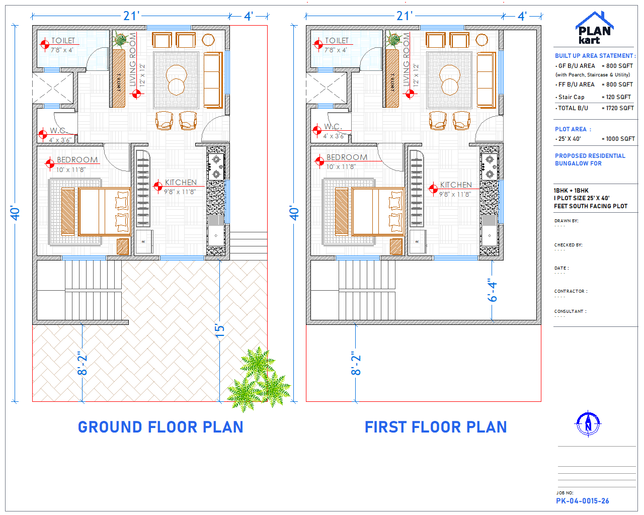 1 BHK+ 1 BHK I 25' x 40' ft South Facing (.dwg)