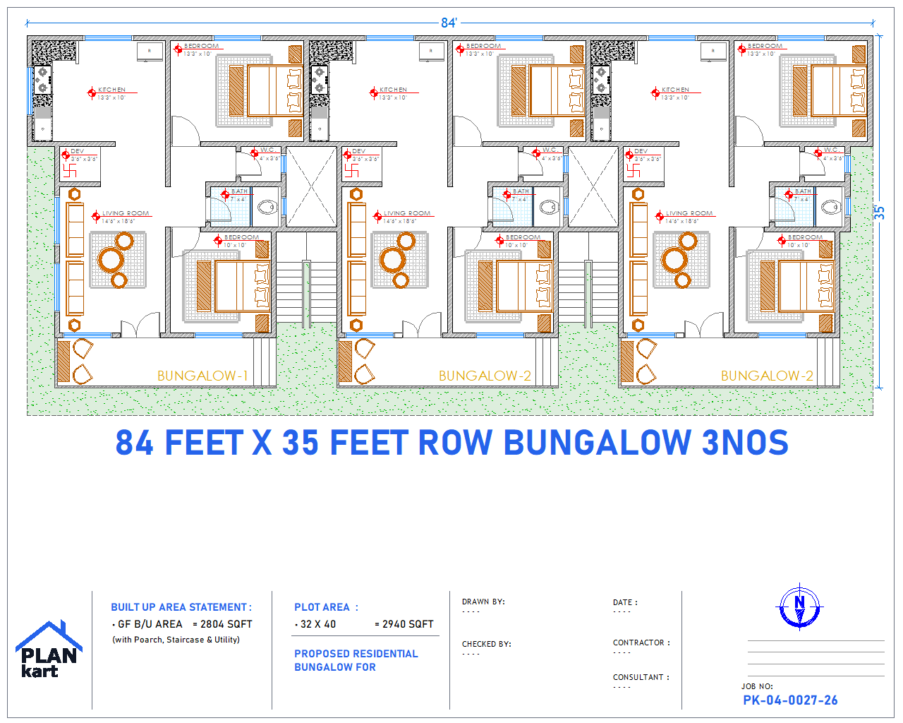 2 BHK I 84' x 35' ft North Facing (.dwg)