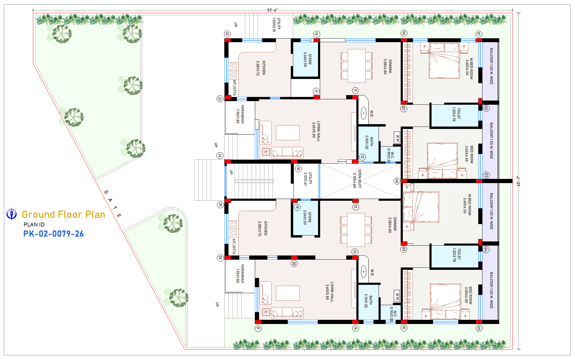 65x95 East Facing 1 BHK House Plan