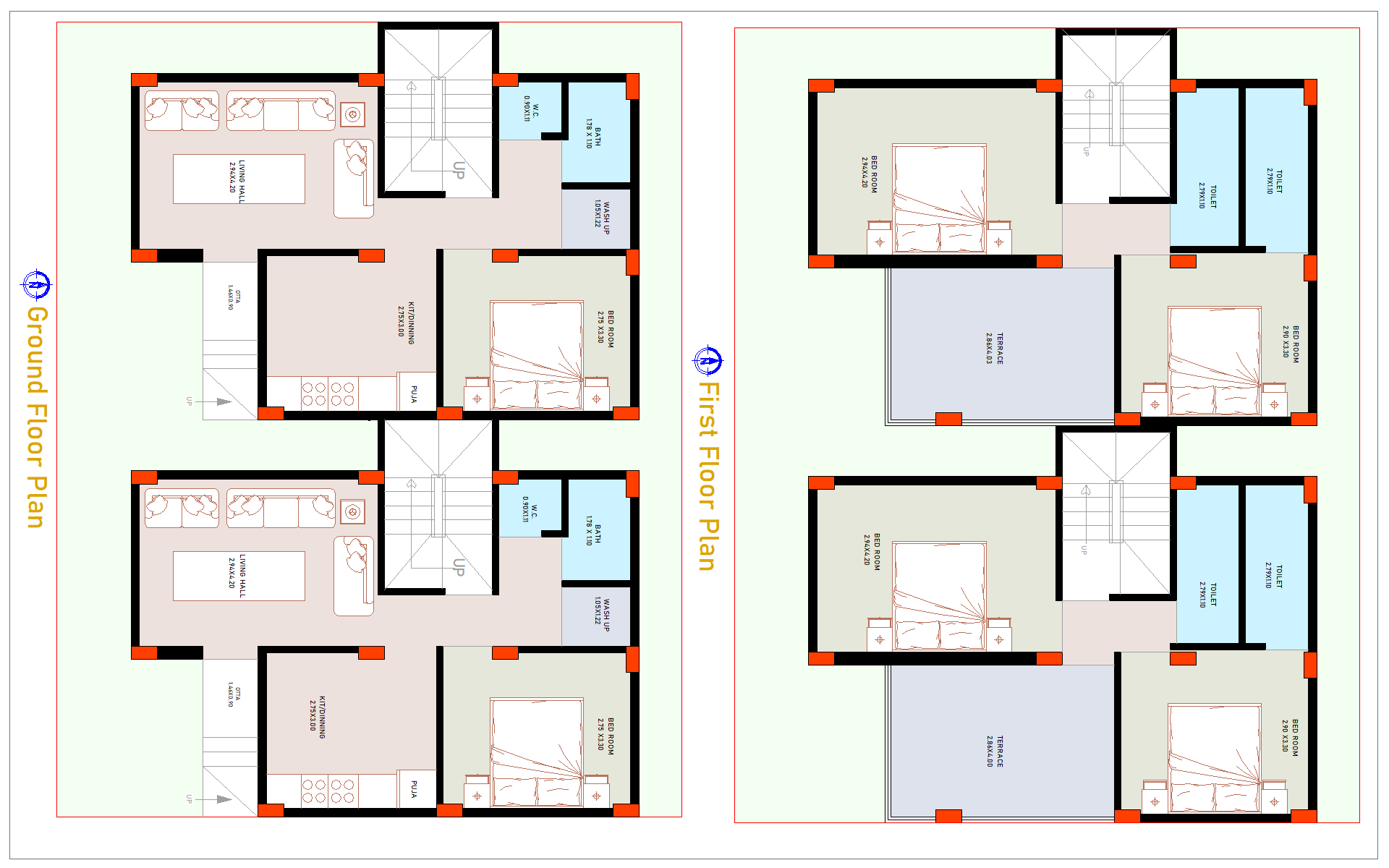 36x46 East Facing 3 BHK House Plan - view 1